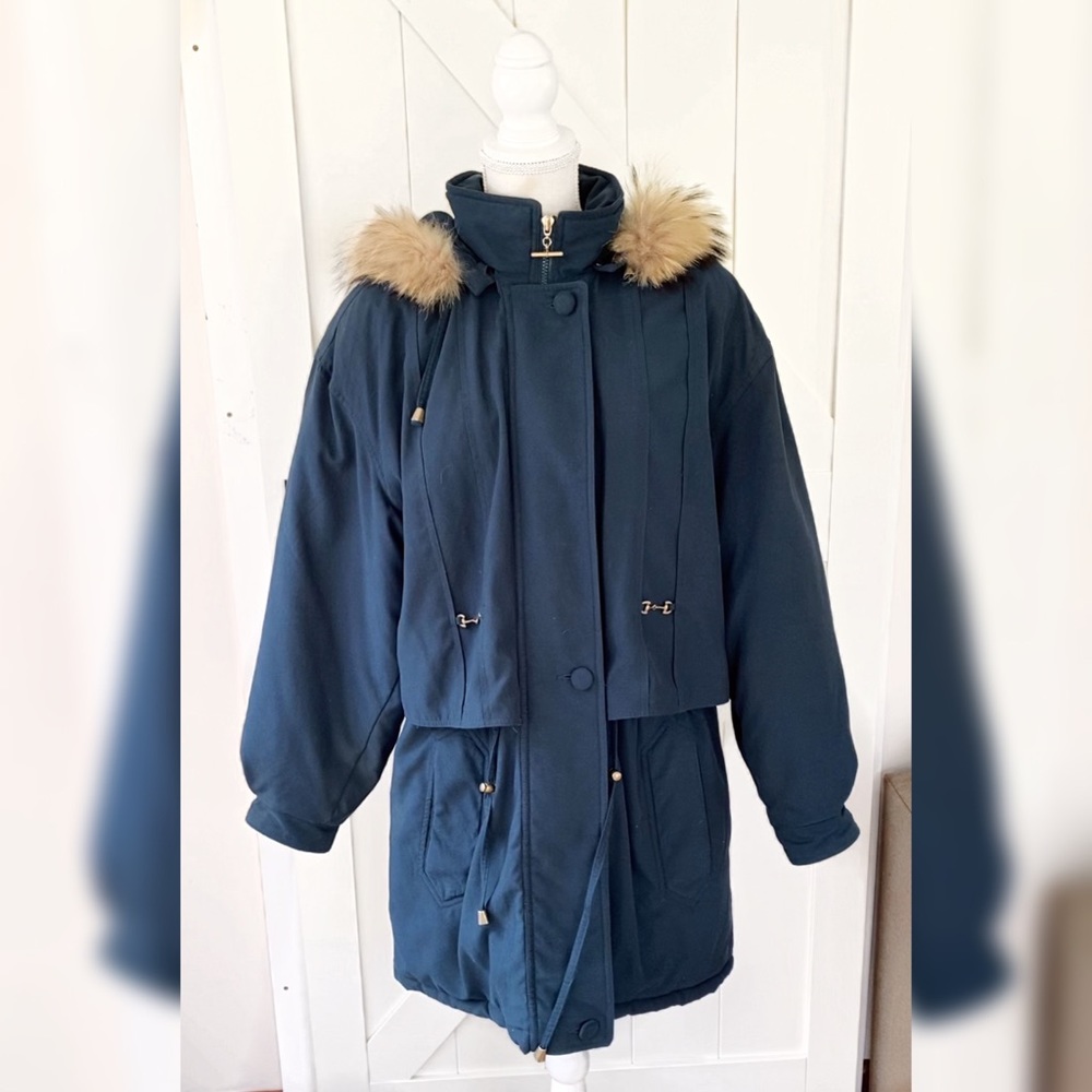 FLEET STREET teal fur hood puffer coat vintage